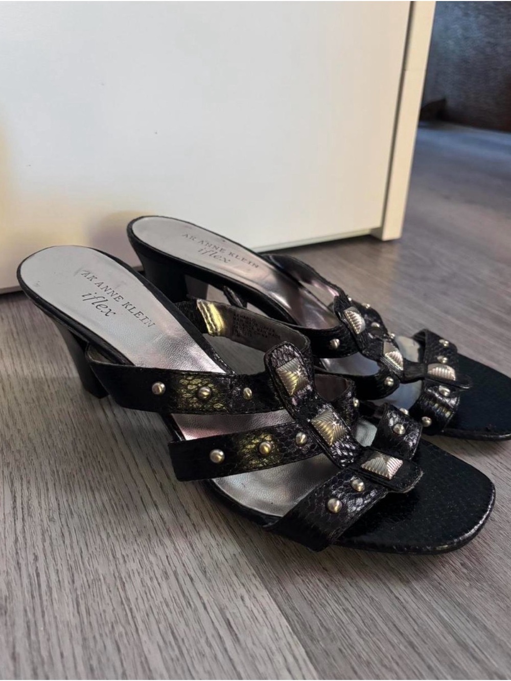 y2k Anne Klein Black Studded Strappy Heels